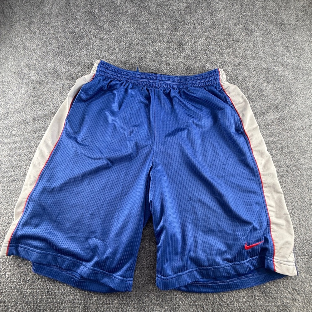 Nike Basketball Shorts XL Blue White Red Pinstripe Mesh Athletic Activewear y2k